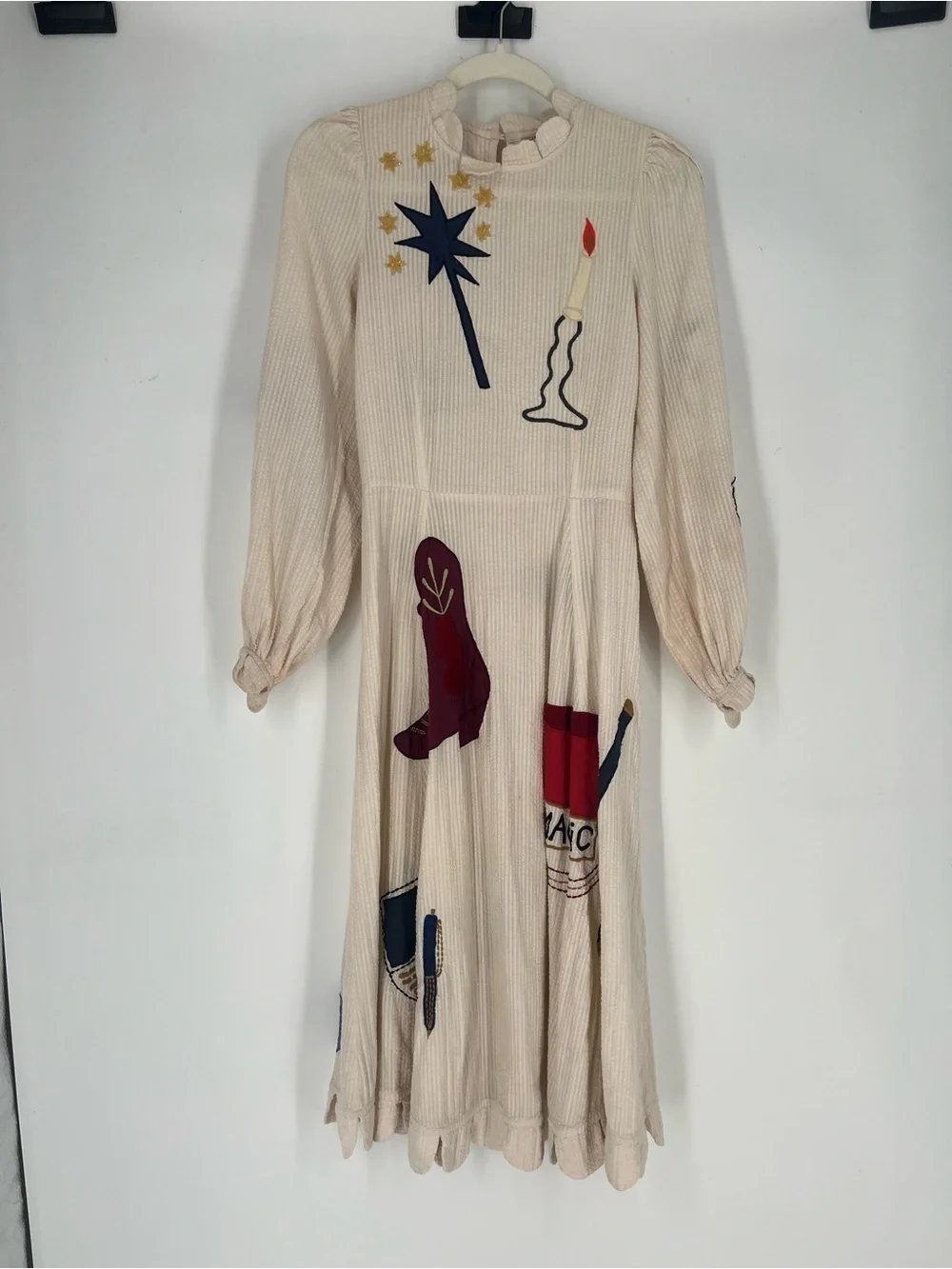 Stella Nova Ivory Novelty Appliqué Midi Dress with Candle & Boots Motif XXS